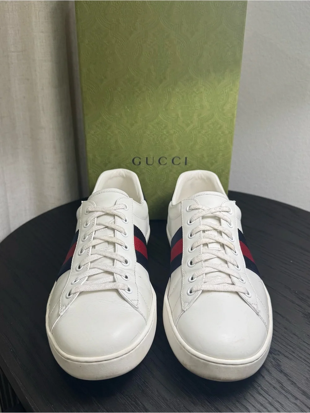 Gucci Ace Web Stripe Classic Leather Sneakers White 10.5